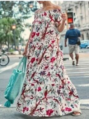 Guadalupe Designs Momposina Raven Maxi Dress One Size Floral Bird Print
